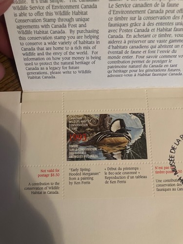 1993 Canadian Wildlife Habitat Conservation Stamp - Picture 2 of 2