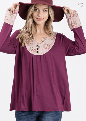 Doublju Contrast Yoke Button Detailed Long Sleeve Top Soft Breathable Size XL - Picture 3 of 4