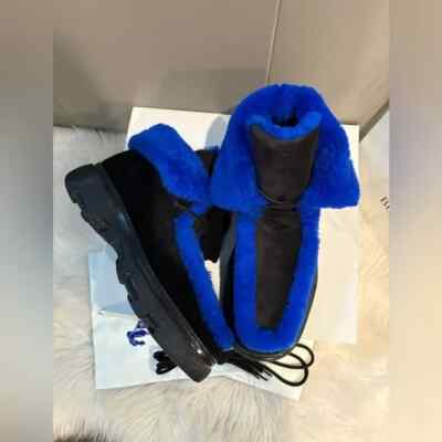 Burberry Men Black Suede Blue Fur Boots Size 43( US 10) | eBay