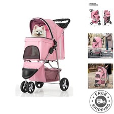 Stylish Pink Pet Strolling Cart with Breathable Mesh for Comfortable Travel