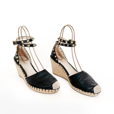 Valentino Garavani Rockstud Espadrille Wedge Sandals EU 41 US 11 Black  Leather | eBay