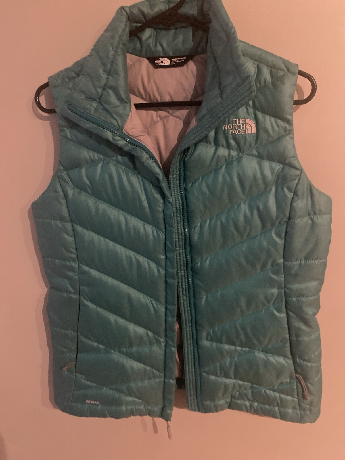 The North Face Women's 550 Down Puffer Vest in Teal Aqua Green Small TNF Quilted