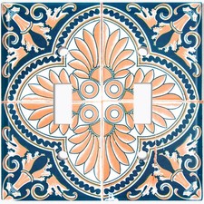 Metal Light Switch Cover Wall Plate Blue Beige Flowery Tile Pattern TIL023