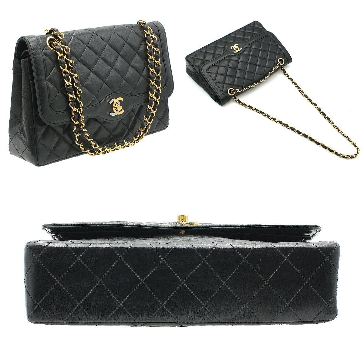 Vintage Chanel Paris Limited Double Flap Quilted Black Lambskin Shoulder Bag HX3B6DR 063023 Off