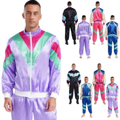 Mens 70s Disco Colorblock Tracksuit 70s 80s 90s Style Hippie Costumes Hip Hop