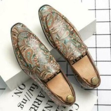 Mens Slip on Loafers Business Formal New Floral Printed Pointy Toe Casual Shoes