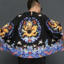 Uomo Giapponese Yukata Giacca Kimono Vintage Maglia Larga Drago Cinese Moda