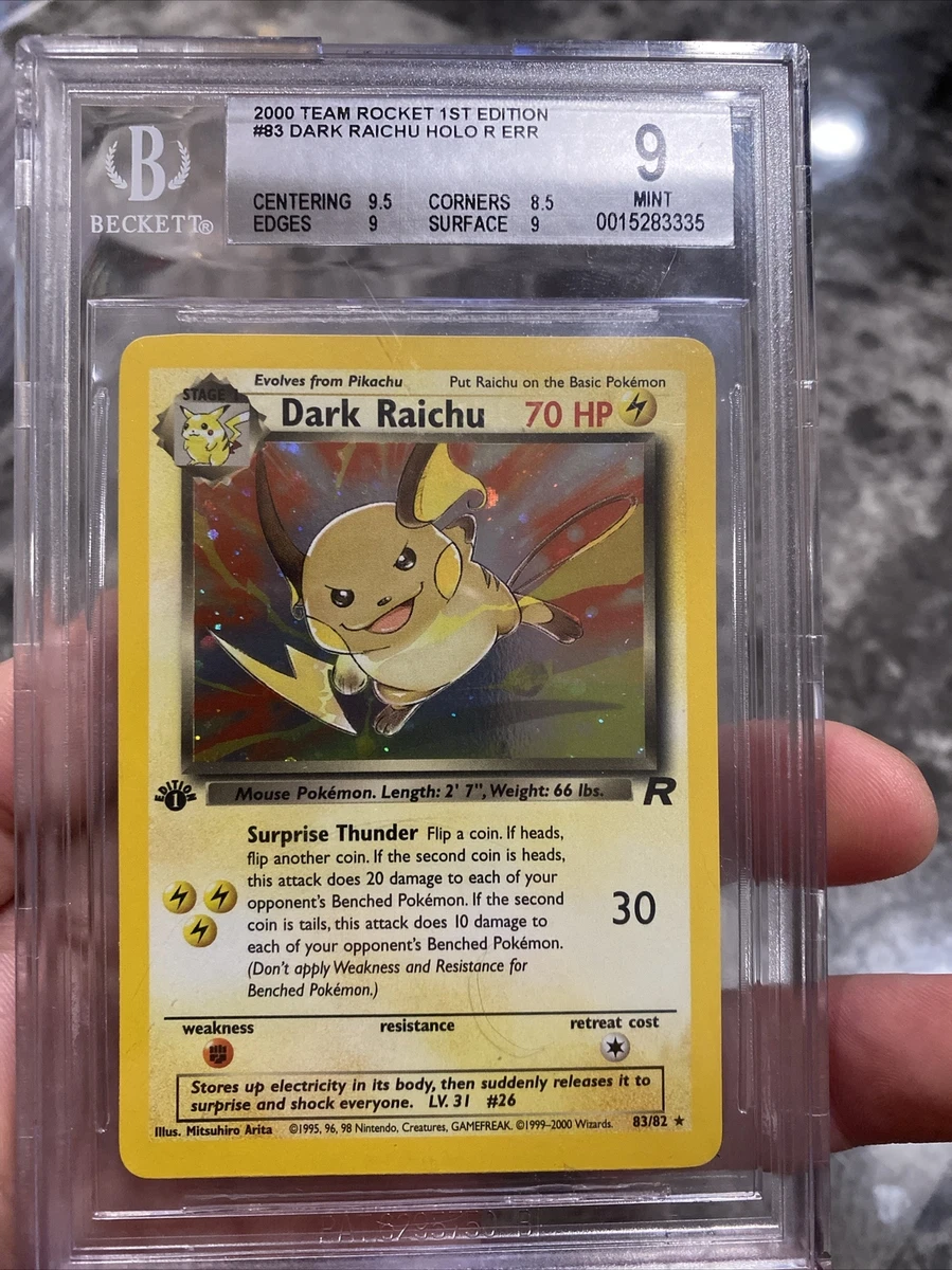 Pokemon Team Rocket 1st Edition Dark Raichu ERROR CARD Slab BGS 9 83/82  “MINT” | eBay