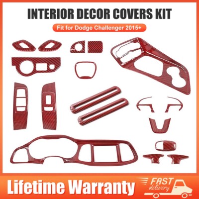 For Dodge Challenger 15-23 20x Red Carbon Full Decor Accessories Cover Trims Kit