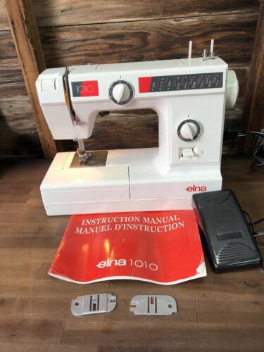Vintage Elna 1010 Nähmaschine mit Fußpedal, Anleitung und Zubehör