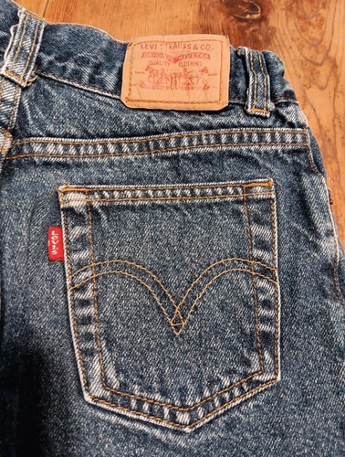 Levis 569 Loose Straight Shorts Boys 7x Blue Denim 100% Cotton Adjustable Waist - Picture 2 of 6