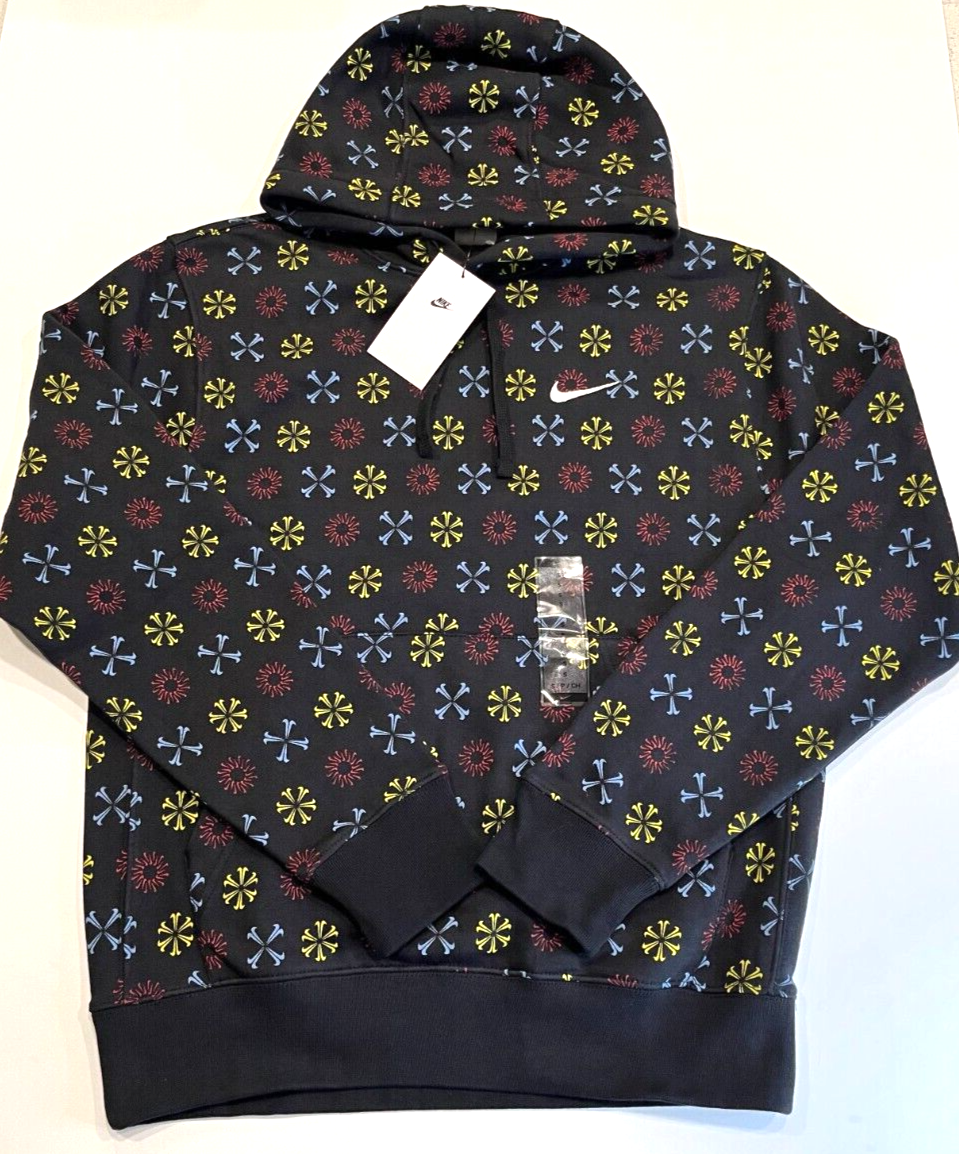 Nike FJ1635-010 Pinwheel Monogram Club Fleece Hoodie Yellow Red