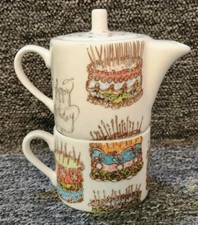 Rosanna Stackable Tea For One Teapot & Cup "Happy Birthday to You" Cake Candles