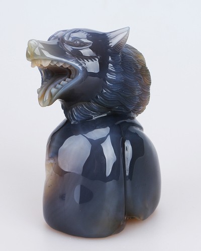 798g 4.7" Natural Geode Agate Quartz Crystal Hand Carved Wolf Head Carving 0168 - Picture 3 of 8