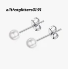 Sterling Silver 5 mm Simulated Pearl Earrings 925 Stamped. With Gift Pouch.