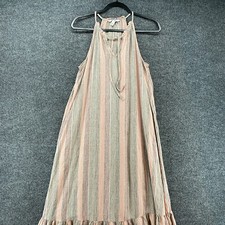 Nine West Dress Womens S Maxi Linen Striped Sleeveless Long Boho Cottage Prairie