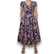 Vintage Floral Laura Ashley Ruffle Midi Dress