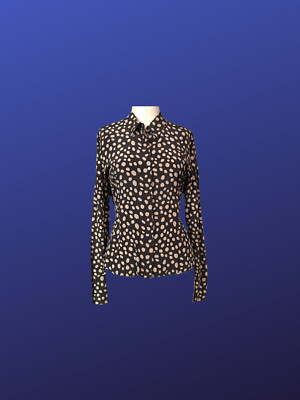 THE LIMITED 100% Silk Blouse, Long Sleeve, BROWN/TAN POLKA DOT, Size L, EUC