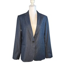 Womens Equipment Depuis 1978 Sz 12 Wool Blazer Navy Blue One Button Unstructured