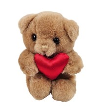Russ Berrie Teddy Bear Plush Red SatinHeart 6 in Polyester Fiber Vintage
