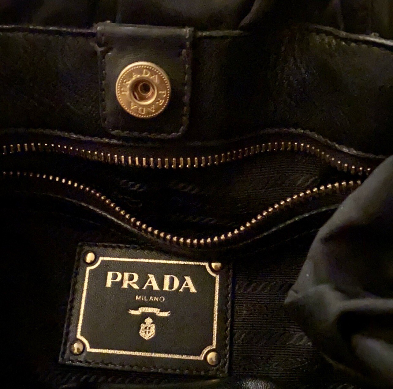 Prada Black Leather w/ Nylon Python Print Bow Sat… - image 3