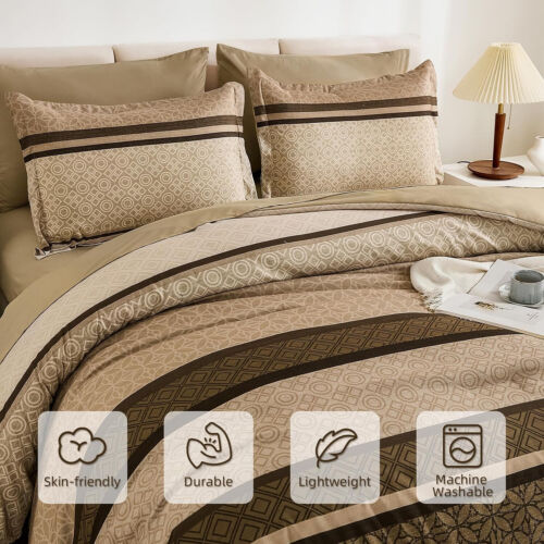 WONGS 7 PZ Set Trapuntino Queen King Size, Letto a Righe Marrone in Borsa Trapuntino - Foto 8 di 8