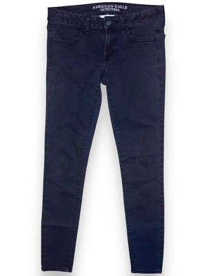 American Eagle Jeans Women's 6 Black Denim Stretch Dark Wash Mid Rise Jegging