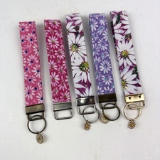 Floral Fabric Wristlet Keychain Lot Daisy Pattern Key Fob Charm Strap 5pc