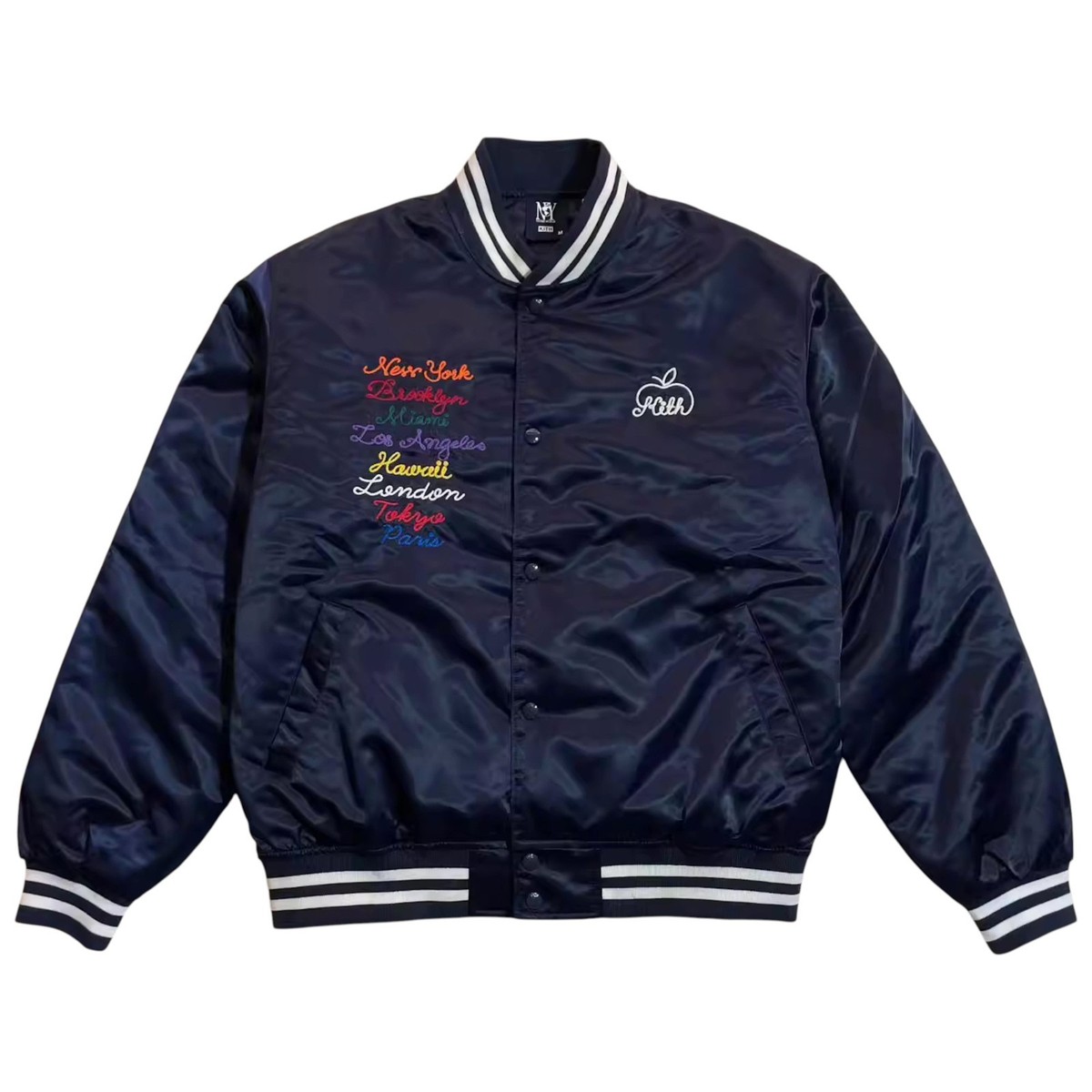 Kith New York To The World Satin Bomber Jacket Nocturnal | eBay