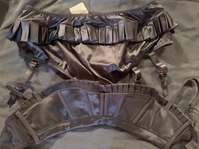 Agent Provocateur Grey Satin Garter Panty and Balconette Bra Set