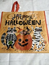 TJMaxx Shopping Bag Happy Halloween Raccoon Cat Reusable Tote Bag 18x19.5