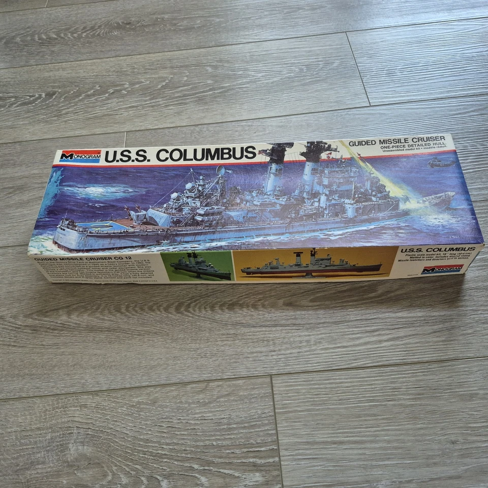Vtg Monogram U.S.S. Columbus Guided Missile Cruiser model kit one piece 1:500 - Image 4 of 4