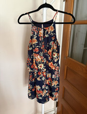 By  By Navy Floral Strappy Sleeveless Romper Lined Polyester Size M