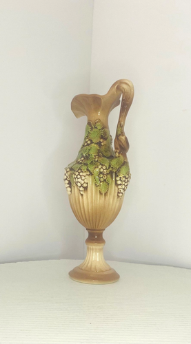 VTG Arnel’s Pitcher Grapes Leaves Vase USA Gold/Green Brown 1960s Ceramic 14" - Picture 4 of 23