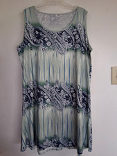 Size 3XL sleeveless dress in green & blue print. Excellent condition
