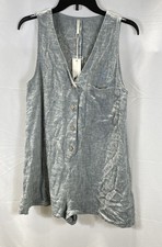 Rylee Cru Women's Romper Gray Seafoam Linen Blend Button Front NWT Size XS