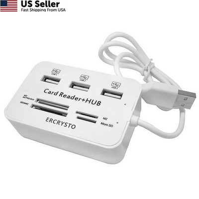 ERCRYSTO Card Reader and 3 Ports USB Hub, High 3-inch，2-inch, 1-inch, WHITE 