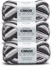 Caron All Day Cotton Midnight Storm Yarn - 3 Pack of 100g/3.5oz - 100%