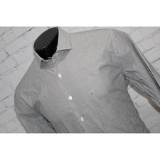 Express Dress Shirt Mens Large Gray White Striped Fitted Long Sleeve Cotton