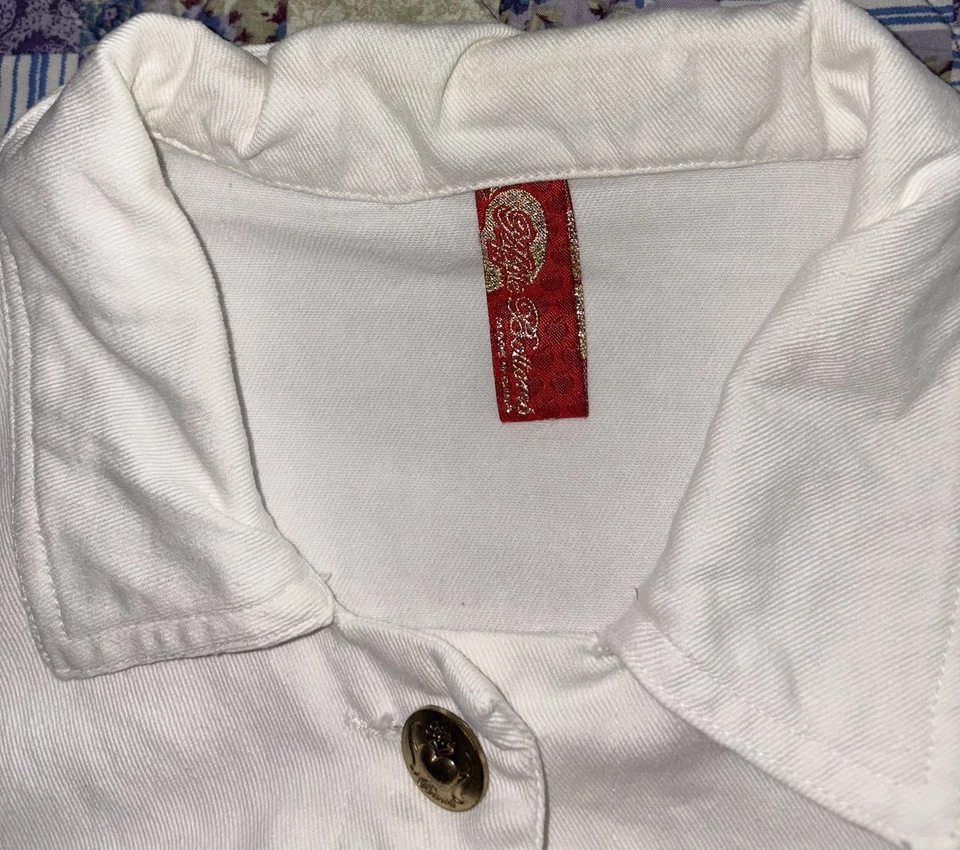 Vintage Y2K Apple Bottoms Jeans White Denim Style Jacket Size L 22x21 - Image 3 of 4