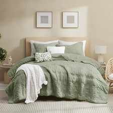 Boho Green Quilt Set King Size Bedding Comforter with Pillow Shams Floral
