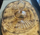 Anchor Hocking Glass Pink Mayfair Open Rose Round Handled Sandwich Server