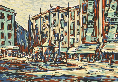 C. SCHELLER (20.Jhd), Plaza San Agustín Viejo, Siebdruck Expressionismus Stadtbi - Picture 3 of 5