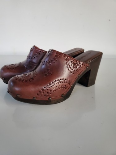 Jack Rogers Womens Shoes ALI Brown Leather Slip On Wood Heel Clogs Size 7.5 M - Picture 2 of 12