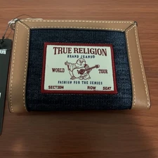 True Religion Buddha World Tour Denim Leather Wallet NWT Free Shipping