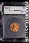 1946-D Lincoln Wheat Cent-ICG MS 66 RD Choice Gem BU No Reserve #SLL758