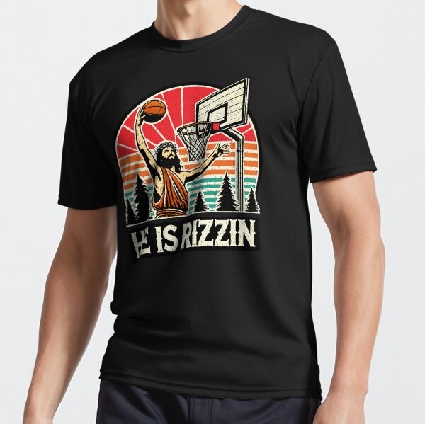 Retro Christian Easter Basketball Rizzin Active Funny T-Shirt