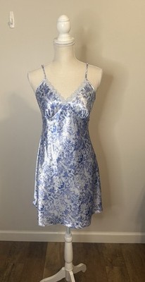 Vintage Y2k Mini Slip Dress by Adonna Women s M Blue Floral