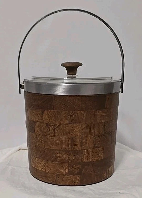 Cubo de hielo de corcho de imitación de madera retro vintage perilla de madera mango de metal sin marca Foto 2 de 4