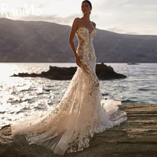Mermaid Wedding Dress Luxury Applique Lace Bridal Gown Sleeveless Court Train